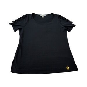 Michael Kors Black Top Cutout Ruffle Sleeve Round Neck Womens